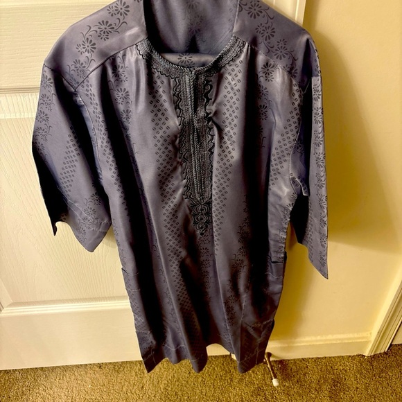 Boys African Clothes Embroidery Shirt & Pants Dashiki Outfits Gray  Medium - Picture 6 of 12